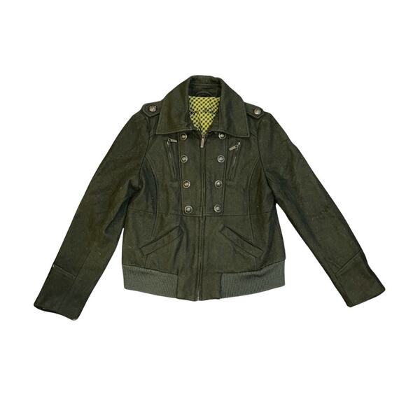 Steve Madden Womens Wool Blend Green Army Jacket Military Coat Size Medium - Picture 1 of 5